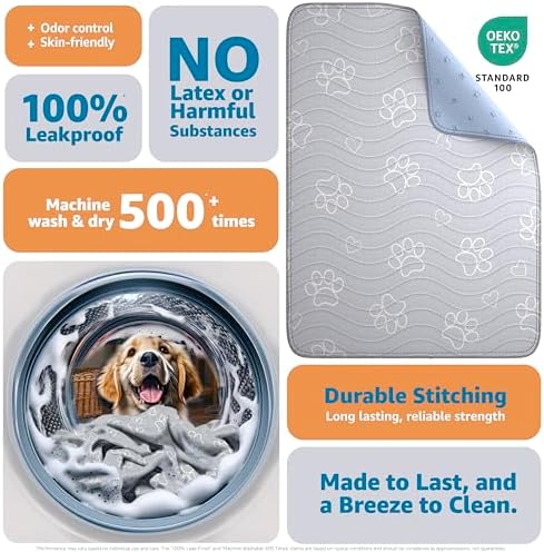 IMPROVIA® Reusable Puppy Pad – Waterproof, Extra-Absorbent, Washable Pee Pad for Dog Training, Whelping, & More – Protect Your Floors & Pet with Quick-Drying Potty Pad (Paws & Hearts, Medium 36"x41")