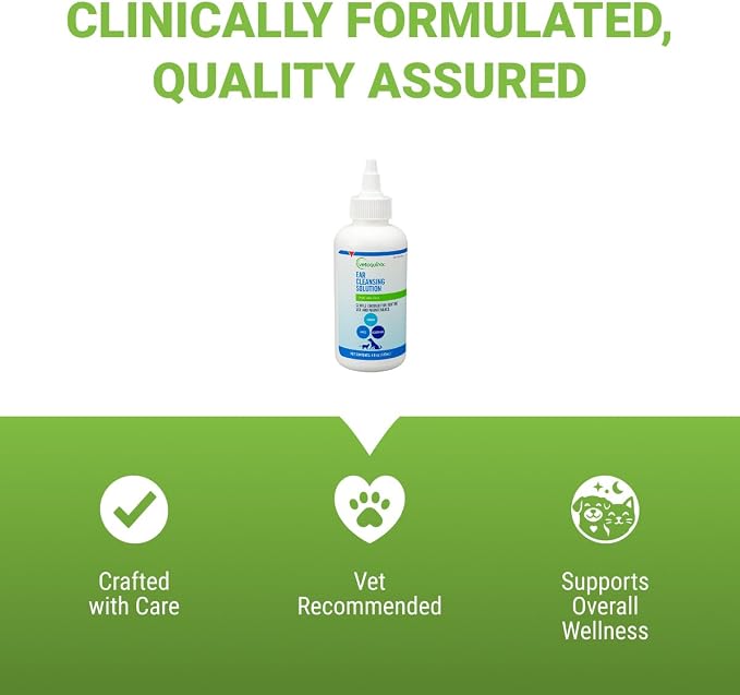 Vetoquinol Ear Cleansing Solution - Gentle Cleaner to Remove Dirt & Debris - Easy-to-Use Drops for Cats & Dogs - Support Clean and Fresh-Smelling Ears - Ideal for Routine Pet Hygiene - 4 Ounces