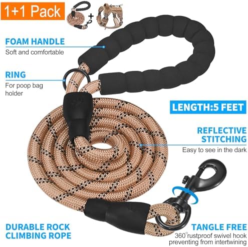 Beebiepet Heavy Duty Tactical Dog Harness for Small Dogs, No Pull Adjustable Pet Harness Reflective Service Training Easy Control Pet Vest Military K9 Working Dog Harnesses-X- Large, Brown