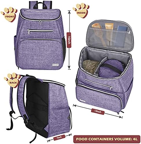 BAGLHER丨Dog Travel Bag Backpack, Airline Approved Pet Supplies Backpack, Dog Travel Bag with 2 Silicone Collapsible Bowls and 2 Food Baskets Purple