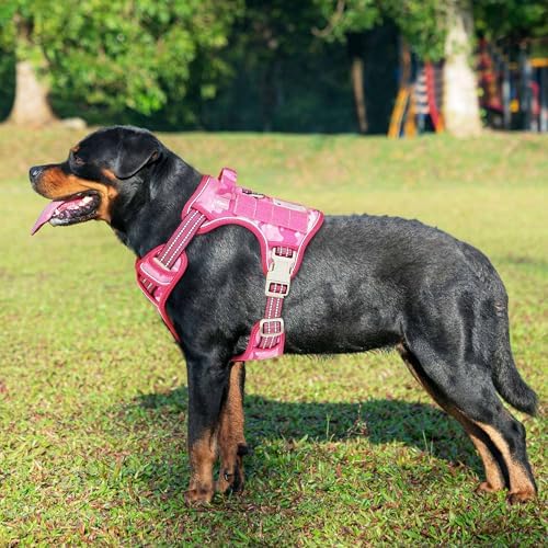 Beebiepet Heavy Duty Tactical Dog Harness for Small Dogs, No Pull Adjustable Pet Harness Reflective Service Training Easy Control Pet Vest Military K9 Working Dog Harnesses-X- Large, Pink Camo