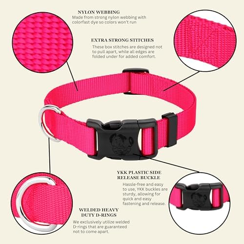 Country Brook Petz - Everyday Nylon Dog Collar for Large, Medium, and Small Dogs and Puppies - for Everyday Use in 30+ Colors (Small, 3/4 Inch Wide, Hot Pink)