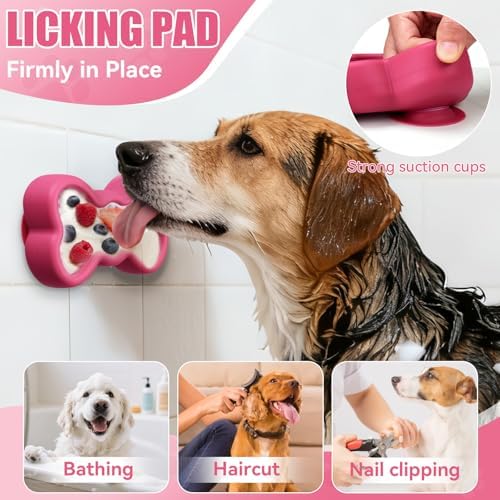 Lick Mat for Dogs, Animire Anti-Spilled Bow Tie Lick Bowls for Anxiety Relief, Silicone Slow Feeder Licking Pad with Suction Cups, Freezeable Dog Enrichment Toy for Boredom and Distraction(Rose,L)