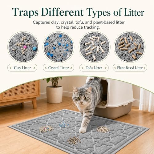 Yimobra Cat Litter Mat, Waterproof Litter Trapping Mat, 47x36, Grey
