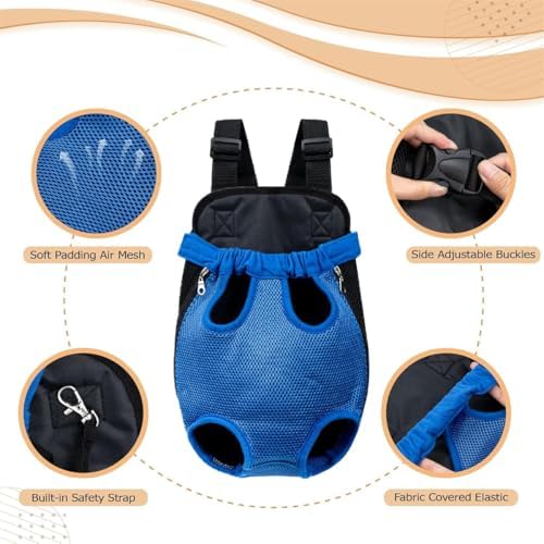 Pet Carrier Backpack, Adjustable Pet Front Cat Dog Carrier Backpack Travel Bag, Legs Out, Easy-Fit for Traveling Hiking Camping for Small Medium Big Dogs Cats Puppies (Blue, Medium)