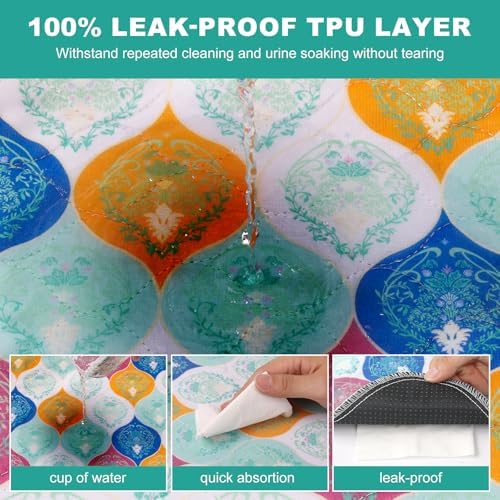 Washable Pee Pads for Dogs, Stylish Absorbent Reusable Training Dog Pads, Non-Slip and Leak-Proof Puppy Pads, Potty Pads for Crates, Whelping, Playpen, Bed and Floors (Colorful, 18" x 24" 2PACK)