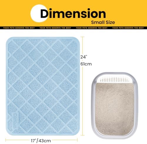 Conlun Cat Litter Mat Litter Trapping Mat, Premium Durable PVC Grid Mesh with Scatter Control, Non-Slip, Less Waste Cat Litter Box Mat, Soft on Kitty’s Paws, Urine Waterproof, 24" x 17" Light Blue