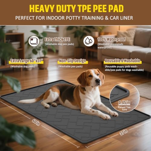 Washable Pee Pads for Dogs, 60" x 37" Extra Large Reusable Dog Pee Pad, Heavy Duty Waterproof TPE Puppy Training Pad for Large Dogs, Non Slip Leakproof Pet Mat for Crate, Floor & Car Boot Liner