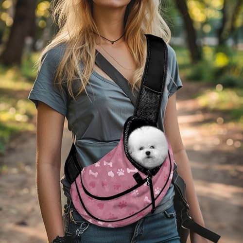 COEQINE Pet Carrier for Cat Pink Paw Print Dog Sling Bag for Small Dogs