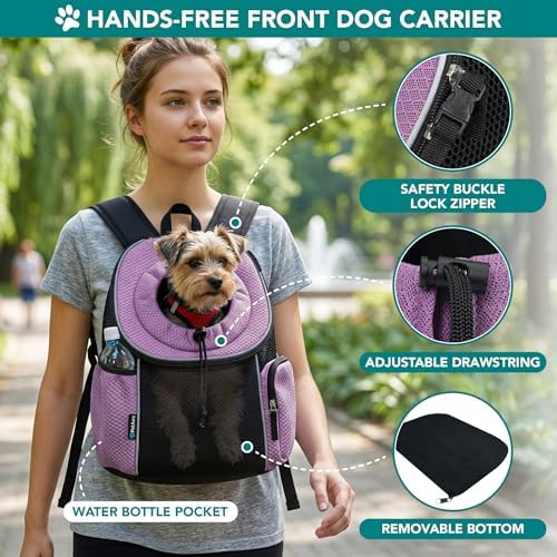 PetAmi Dog Carrier Backpack, Hands Free Front Pet Carrier, 10 lbs, Purple