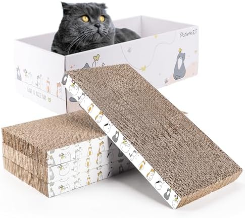 PatiencET Cat Scratch Pad with Box, 4 Pack Cardboard Scratcher Lounge Bed