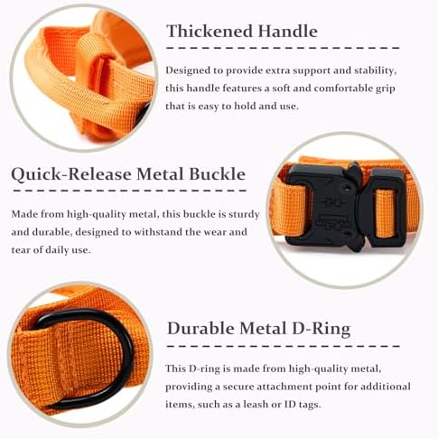 Tactical Dog Collar, Adjustable Military Training Nylon Pet Collar, Orange S