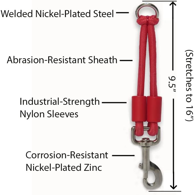 BUNGEE DOG LEASH EXTENSION – Patented Shock Absorber Attachment Protects You and Your Dogs – Works with ANY Leash & Collar or Harness – a MUST for Retractable Leashes – PICK SIZE/COLOR BELOW