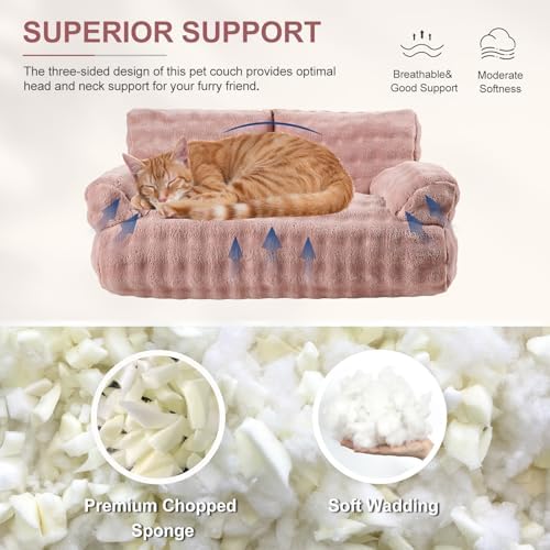 Cat Couch Bed, Cute Pet Sofa for Indoor Cats, 26"x15", Dusty Pink