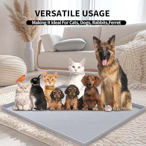 Cat Mat for Litter Box, Large 35" X 22" Cat Litter Mat, Indoor Waterproof Silicone Litter Trapping Pad for Floor, Soft on Kitty Paws, Easy to Clean, Non-Slip, Gray
