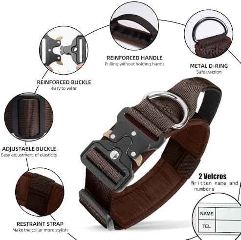 Tactical Dog Collar with Handle(Dark Brown, L)