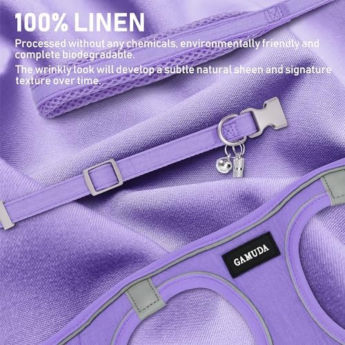 GAMUDA Small Pet Harness Collar and Leash Set, Step in No Chock No Pull Linen Fabric Soft Mesh Dog Vest Harnesses Reflective for Dogs Puppy Cats Kitten Rabbit (Purple, XS)