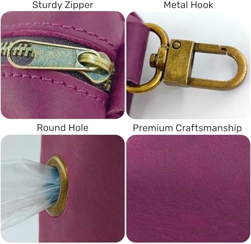 HIFA Genuine Leather Dog Waste Holder, Leash Attachable - Soft Touch Rustic Leather, Metal Clips and Easy Access to Pet Waste Bags - Dog Poop Dispenser for Outdoor Walking