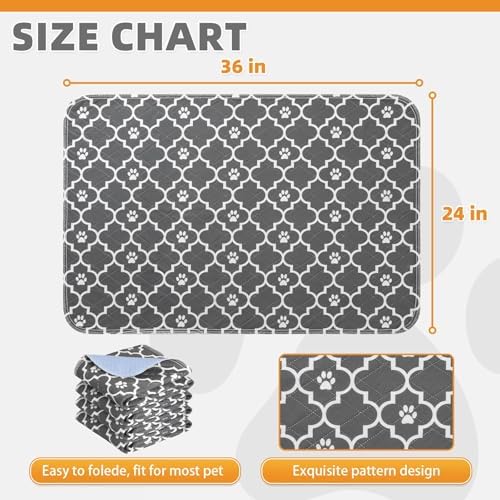 KOOLTAIL Washable Pee Pads for Dogs, 4 Packs Super Absorbent Leakproof & Non-Slip Dog Pee Pad Large, Reusable Puppy Training Pads Waterproof, Pet Mat Rug for Whelping,Floor,Crate, Car, Cats, 24"x36"