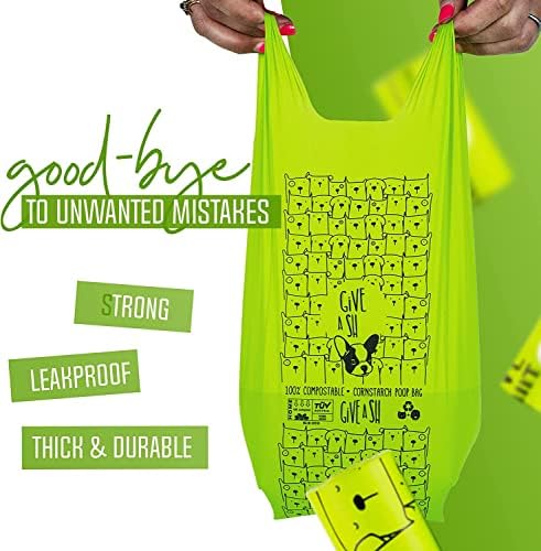 Certified Home Compostable Dog Poop Bags with Handles, 120 Bags (10 Rolls)