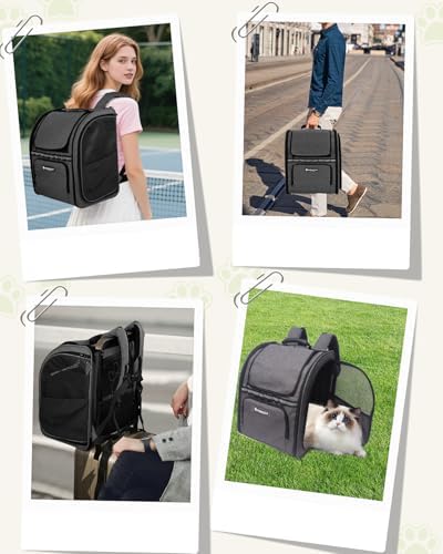 Cat Backpack Carrier with Breathable Mesh, Pet Carrier Backpack for Cats/Small Dogs, Dog Carrier Backpack, Great Ergonomic 3D Design for Travel/Hiking/Outdoor/Vet/Walk-Dark Grey