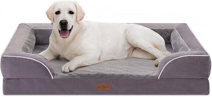 Comfort Expression Orthopedic Dog Bed for Extra Large Dogs with Bolster | Waterproof Dog Couch Bed with Washable Cover & Non-Slip Bottom, Supportive Egg Crate Foam XL Pet Bed, 45x35 Inch