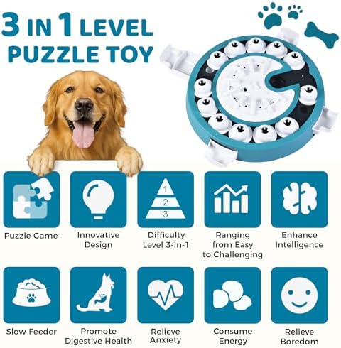 Dog Puzzle Toy Mental Stimulation - Level 3 in 1 Dogs Food Feeder Puzzle, Dog Treat Puzzle Feeder (Advanced-Mars Green Brainstorm)