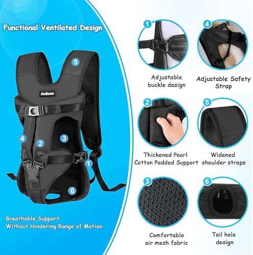PetBonus Pet Front Dog Carrier Backpacks, Adjustable Pet Backpack, Legs Out Easy-fit Puppy Chest Carrier for Medium Small Dogs, Hands Free for Hiking, Cycling (Black, M)