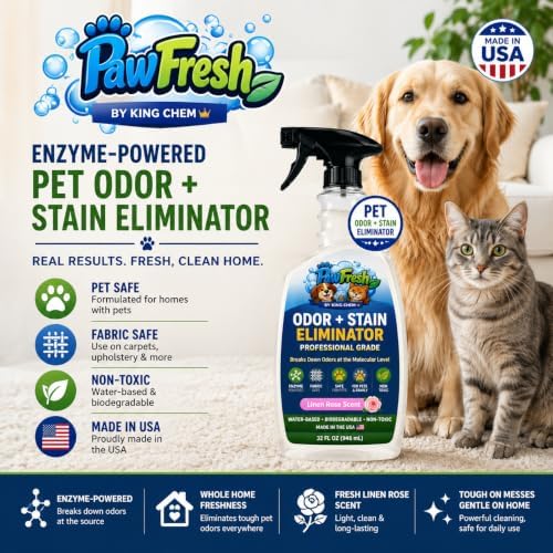 PawFresh Pet Odor & Stain Eliminator Spray, Linen Rose Scent, 16 oz