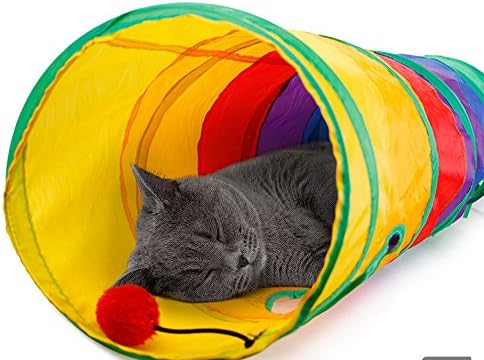 Ace One Cat Tunnel Pet Tube Collapsible Play Toy Indoor Outdoor Kitty Toys for Puzzle Exercising Hiding Training and Running with Fun Ball and 2 Peek Hole