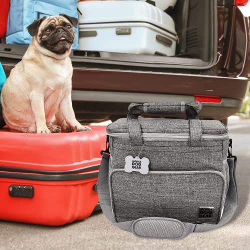 Mobile Dog Gear, Week Away Dog Travel Bag for Medium and Large Dogs, Includes 2 Lined Food Carriers and 2 Collapsible Dog Bowl, Meets Airline Requirements, Heathered Gray