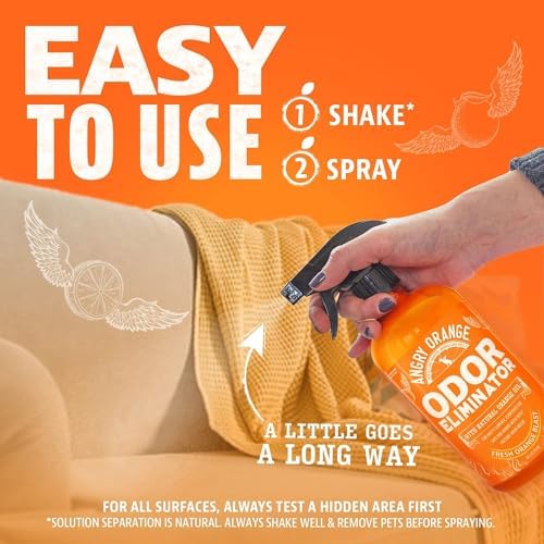 ANGRY ORANGE Pet Urine Odor Eliminator - Pack of 2 Citrus Deodorizers for Strong Dog or Cat Urine Smells on Carpet, Furniture & Floors - 24 oz Spray & 8 oz Concentrate - Puppy Supplies