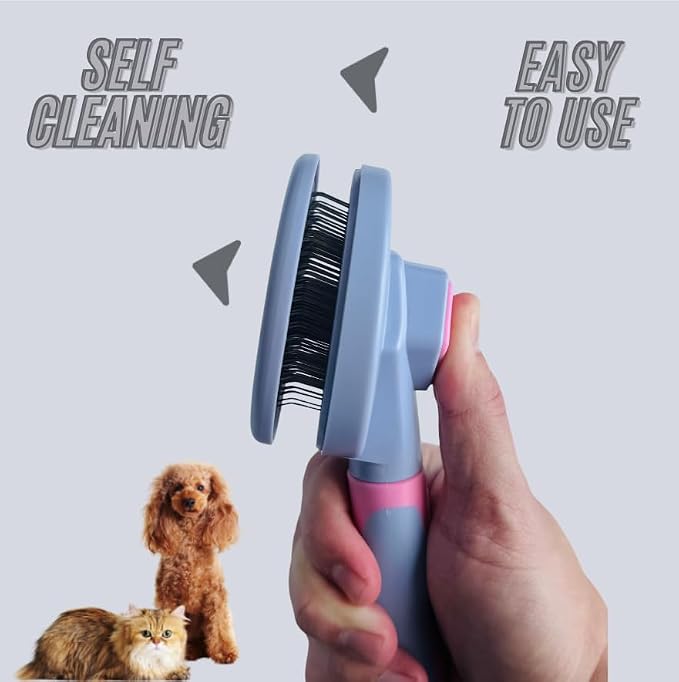 Dog & Cat Brush - Pet Grooming & Shedding Tool for Long & Short Hair - Deshedding Comb for Loose Fur - Professional Hair Remover for Pets (Pink)