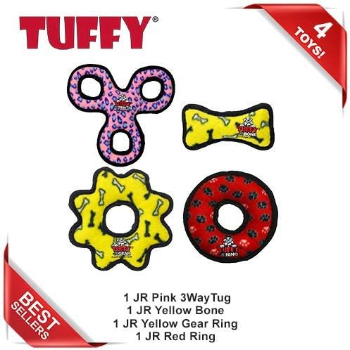 TUFFY® 4 Pack Bone, Gear Ring and Ring Plush Dog Toys