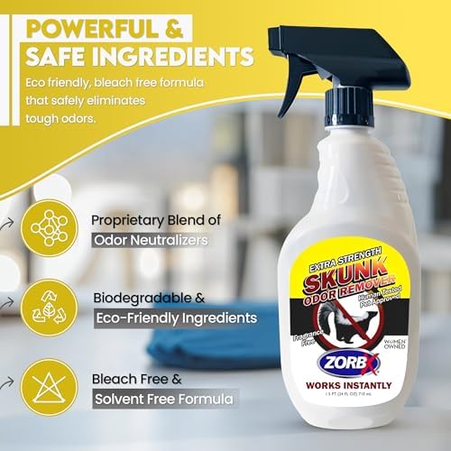 ZORBX Unscented Skunk Odor Remover Spray 24 FL Oz – Fast Acting Skunk Smell Removal - Extra Strength Pet Skunk Odor Remover for Dogs, House, Car, Clothes & Furniture