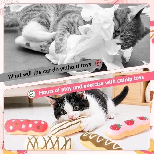 5Pcs Eclair Catnip Toys, Plush Interactive Cat Toy Set for Indoor Cats