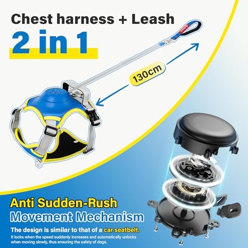 No Pull Dog Harness, 2 in 1 Retractable Harness with Auto-Lock, Reflective Breathable Mesh and Handle, Adjustable Leash Set for Small, Medium,Large Dogs,Cats (Color 2, M)