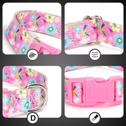 Girl Dog Collar for Medium Dogs,Cute Pink Flowers Female Dog Collars M