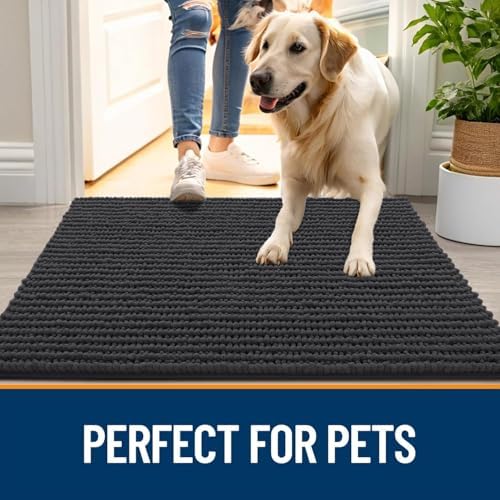 OLANLY Dog Door Mat for Muddy Paws 48x30, Extra Absorbent Chenille Mud Mat