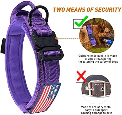 AUBELL Reflective Tactical Heavy Duty Dog Collar with Handle,Purple XL