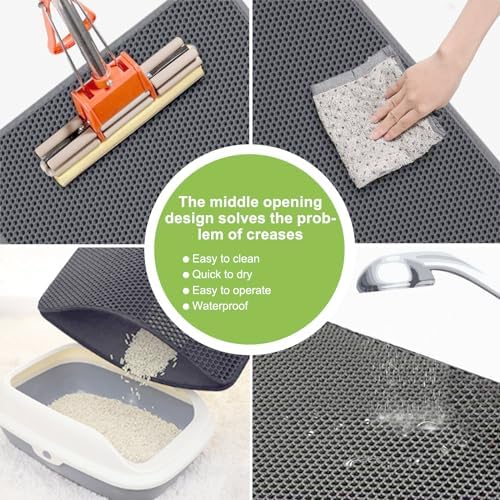 caldara Cat Litter Mat 47/x 27.5/,Extra Large litter trapping mat Double Layer Waterproof Easy Clean,cat accessories(Gray) MSD001