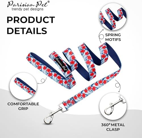 Parisian Pet Floral Dog Leash - Nylon Heavy Duty Training Blue Leashes for Dogs with Comfortable Handle - Strong Metal Clip 4Ft Hibiscus Puppy Leash - Chew Proof Leashes for Small and Medium Dogs