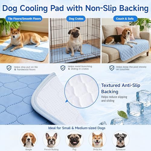 PatiencET Dog Cooling Mat, 28 x 40 in No-Gel Cooling Pad for Medium Dogs, Cool Touch Nylon Pet Mat, Washable Summer Dog Mat for Crate, Bed, Floor, Sofa, Car, Blue