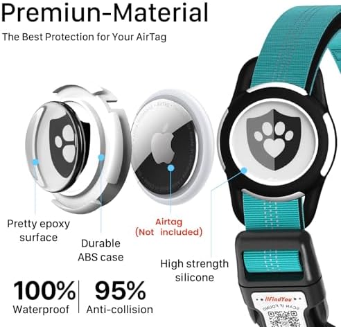 Waterproof AirTag Dog Collar with QR Code Dog Tag, Blue XS