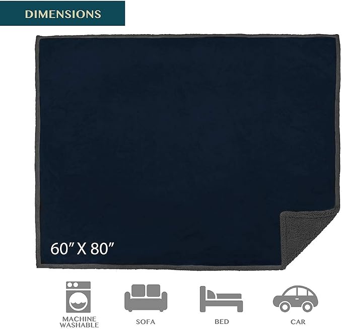 PAVILIA Waterproof Blanket for Couch, Sofa | Pet Protector for Large Dog, Puppy, Cat | Plush Soft Warm Fuzzy Sherpa Throw, Navy, 60x80