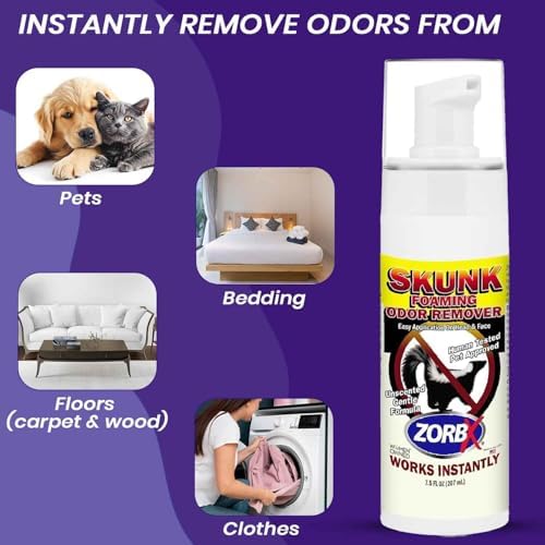 ZORBX Unscented Skunk Odor Remover Foam 7.5 FL Oz - Fast Acting Skunk Smell Removal - Extra Strength Pet Skunk Odor Remover for Dogs, House, Car, Clothes & Furniture