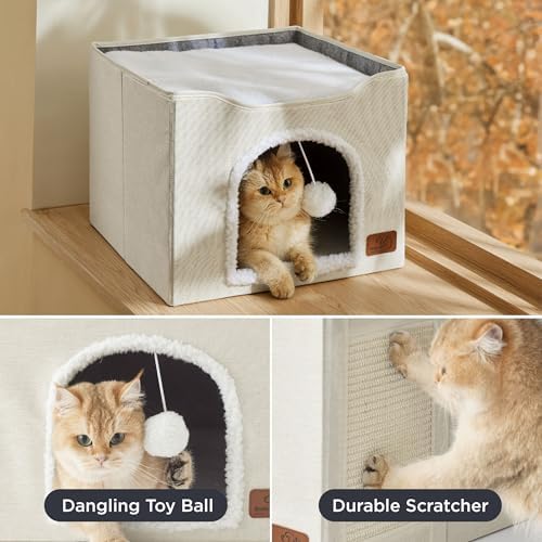 Bedsure Cat House Bed for Indoor Cats with Fluffy Ball and Scratch Pad