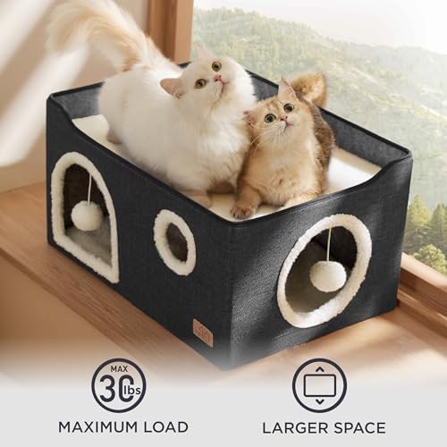 Bedsure Extra Wide Cat House Bed with Fluffy Ball and Scratch Pad