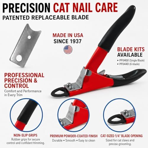 Resco Cat Nail Clippers, Guillotine Cat Claw Trimmer with Comfort Grips, Deluxe Red