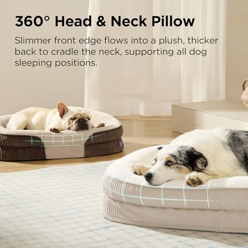 Bedsure XLPro 360°Oval Bolster Orthopedic Dog Beds Large Sized Dog,45" Beige